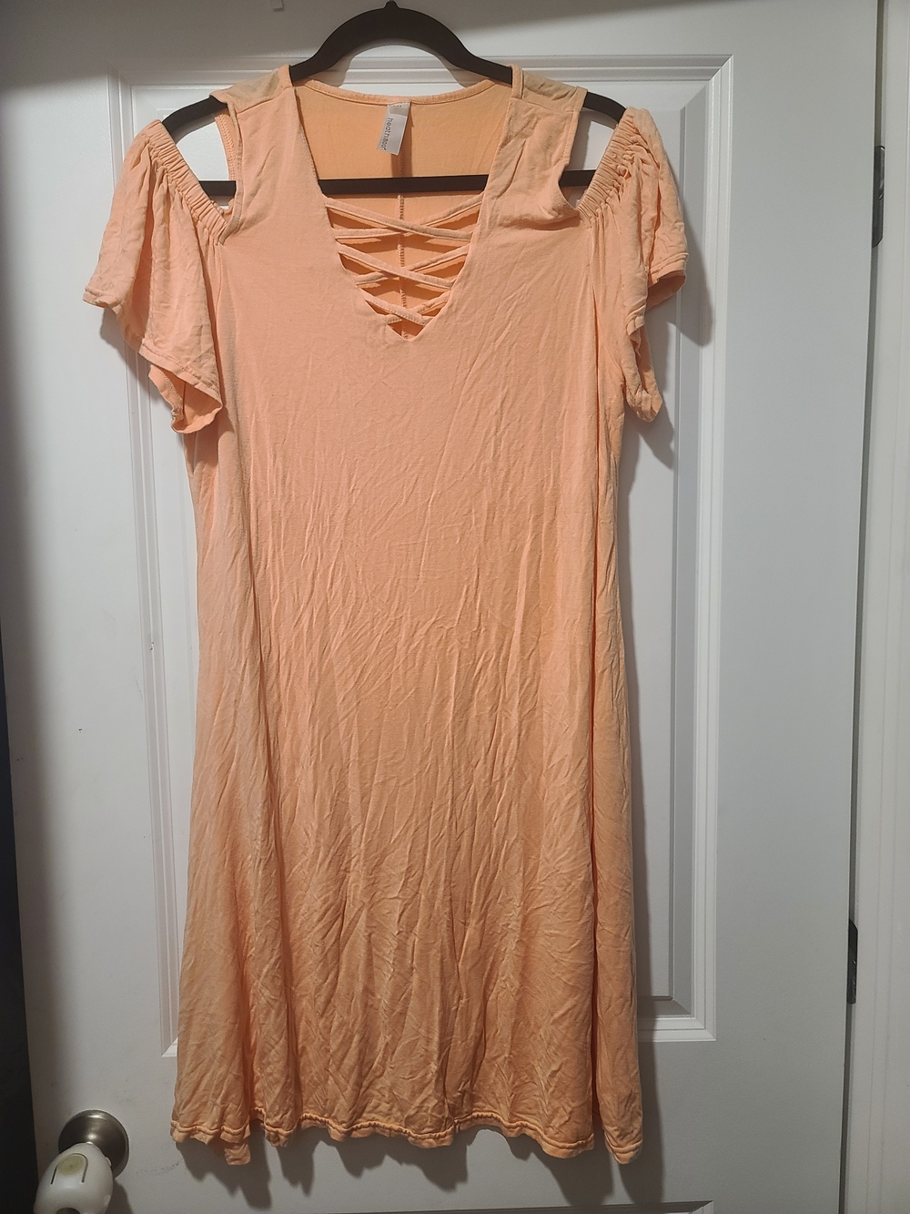 Heathmoor Peach Cold-Shoulder Lace-Up Midi Dress